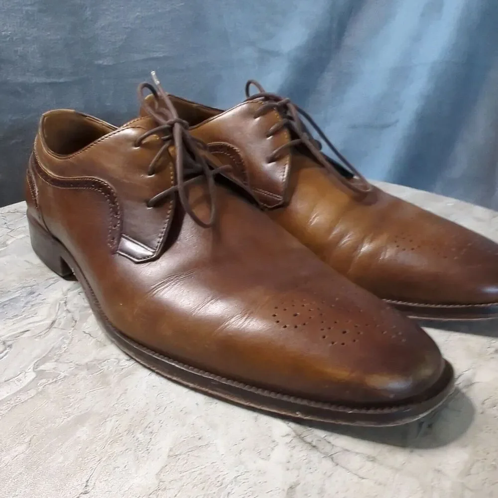 Johnston Murphy Sheepskin Medallion Toe Oxford Brown Leather 15-1760 Sz 11 M‎